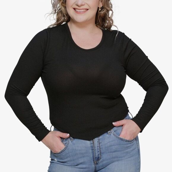 Just Polly Tops - Just Polly Trendy Plus Size V-Hem Ribbed Top